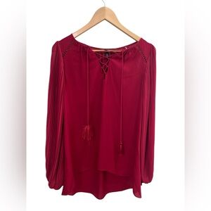 White House Black Market wine-colored peasant blouse with bell sleeves size 10